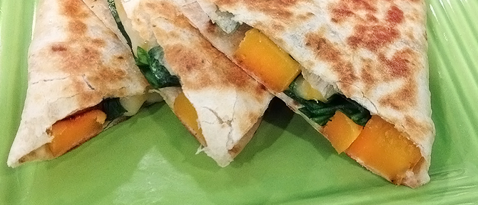 Low-Calorie Butternut Squash-Baby Spinach Quesadillas Low-Calorie Butternut Squash-Baby Spinach Quesadillas