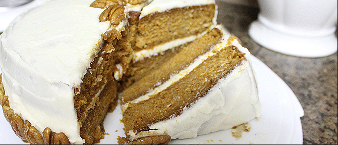 Pumpkin Layer Cake with Glazed Pecan Topping Pumpkin Layer Cake with Glazed Pecan Topping